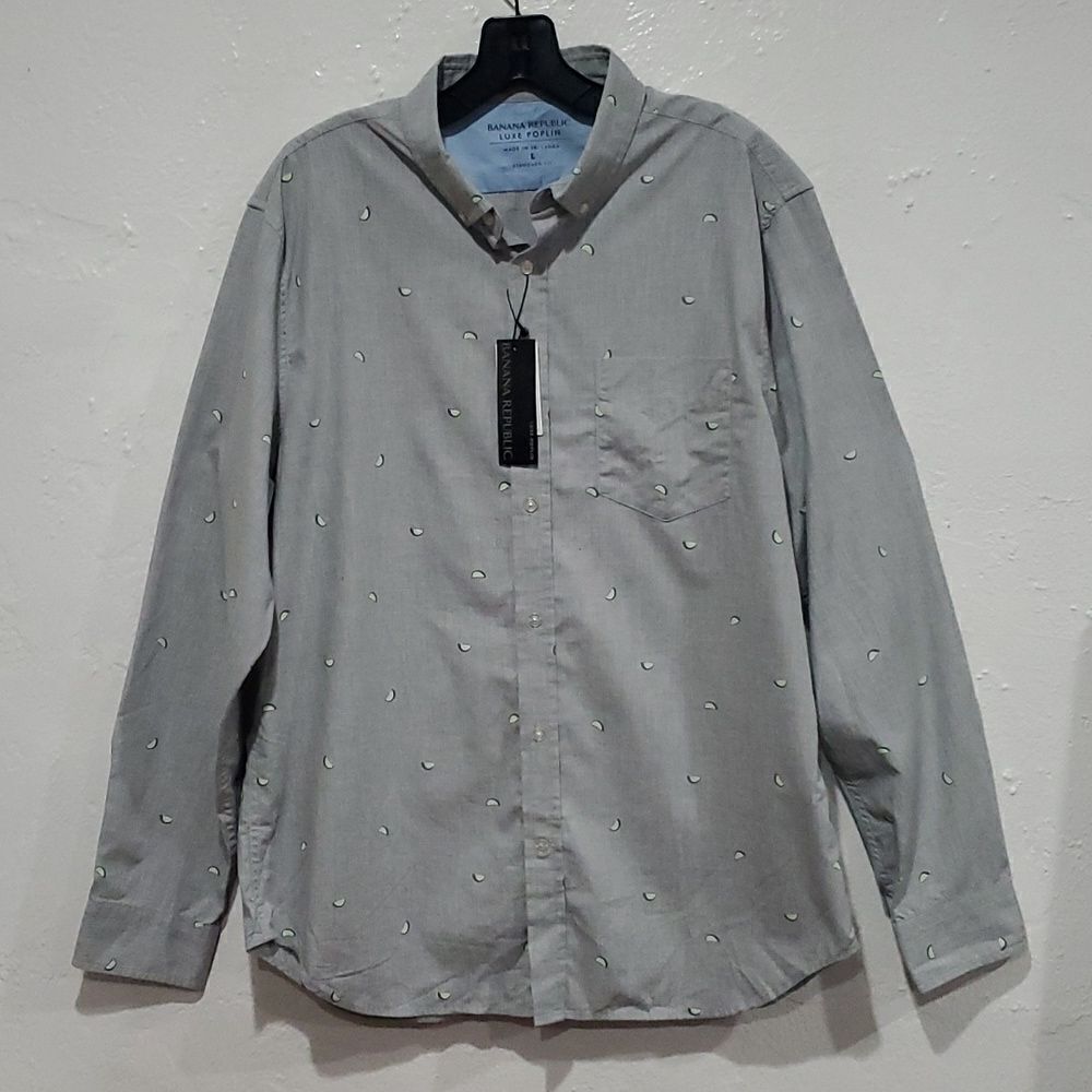 Banana Republic Luxe Poplin Button Down Shirt with Lime Wedge Pattern Size L